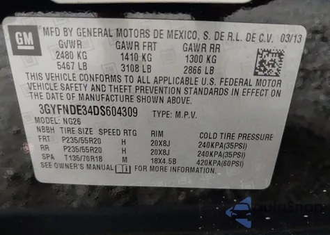 2013 Cadillac Srx Performance Collection from USA, damaged, VIN 3GYFNDE34DS604309